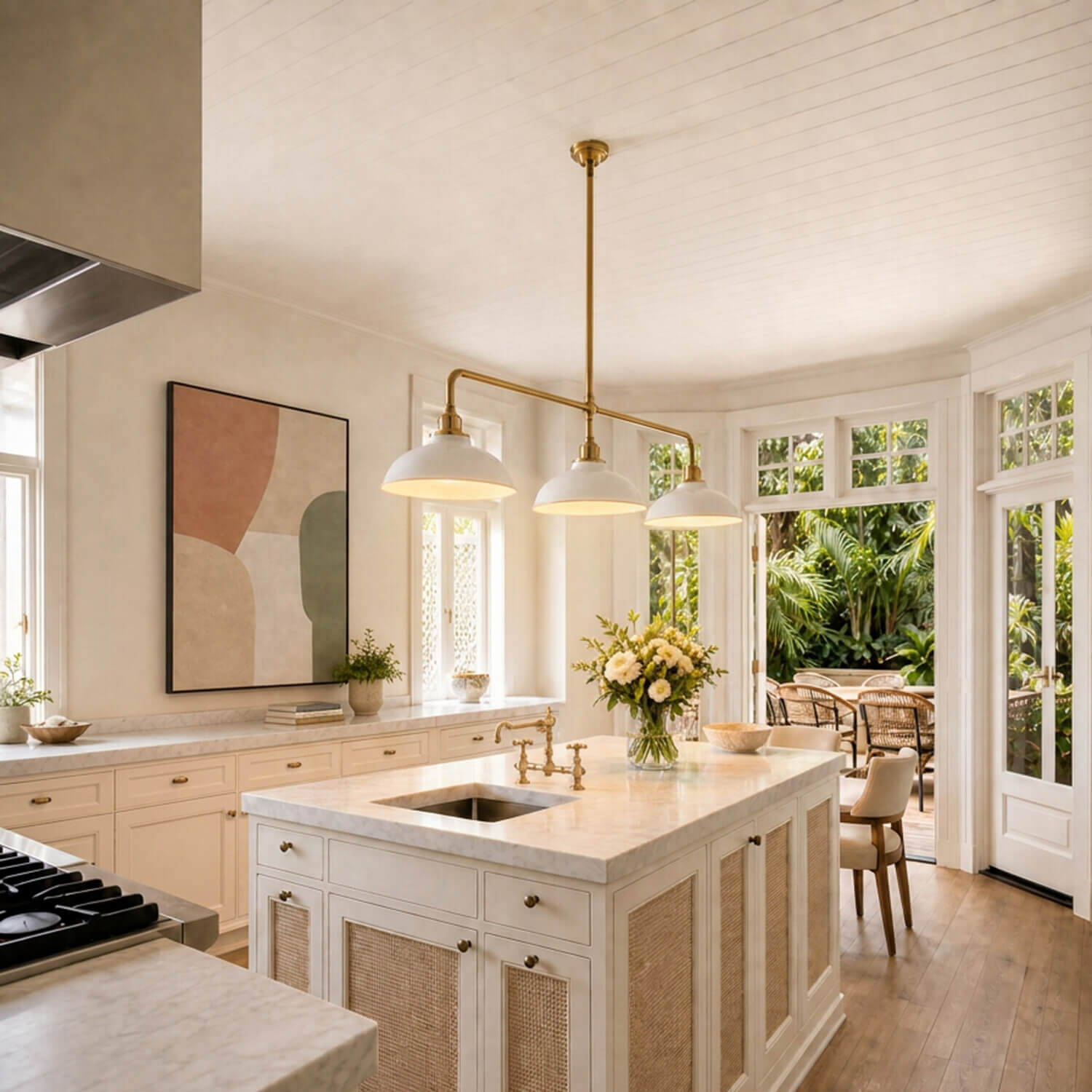 Kingston White and Brass Gold 3 Light Pendant