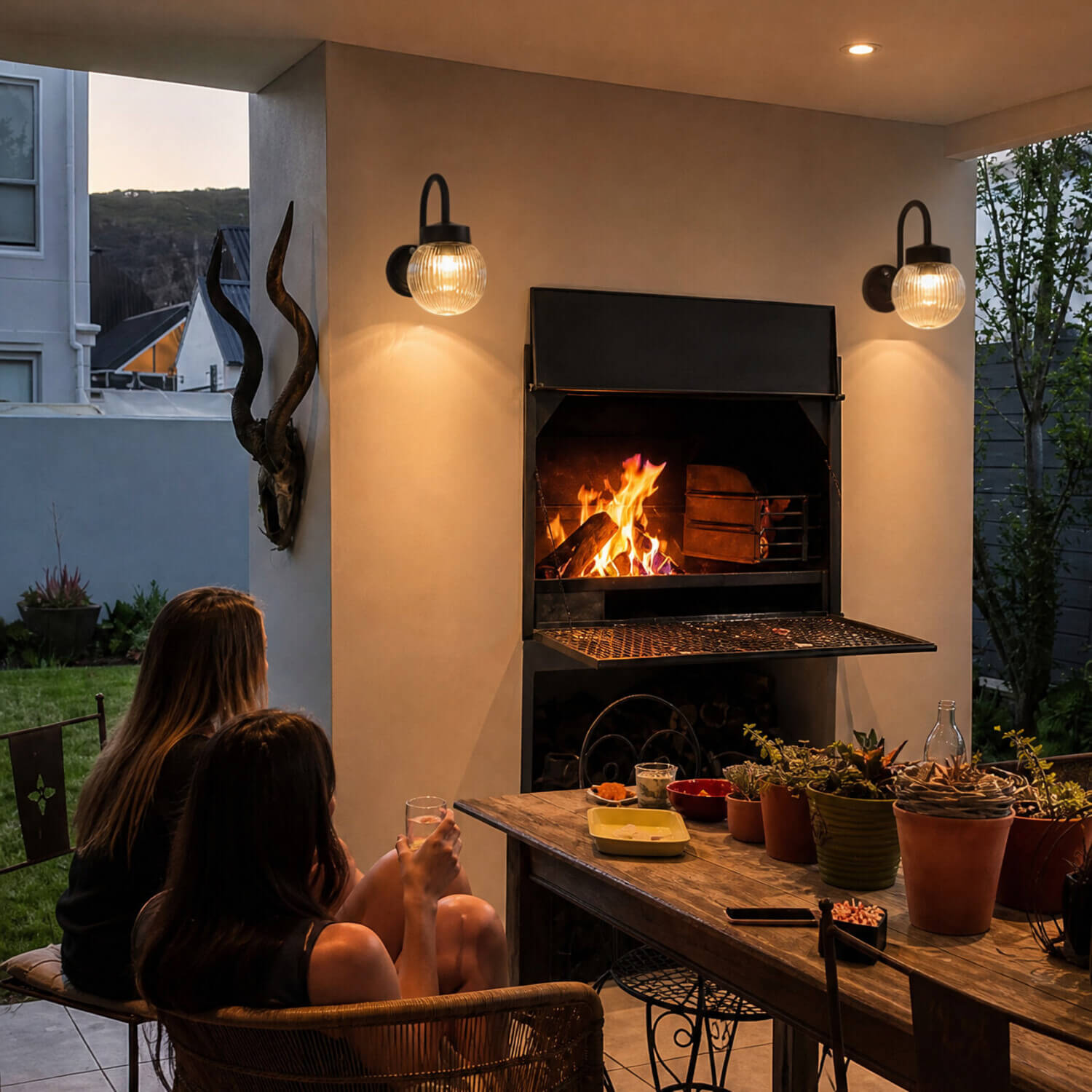 Rae Black Outdoor Wall Light with Ribbed Glass