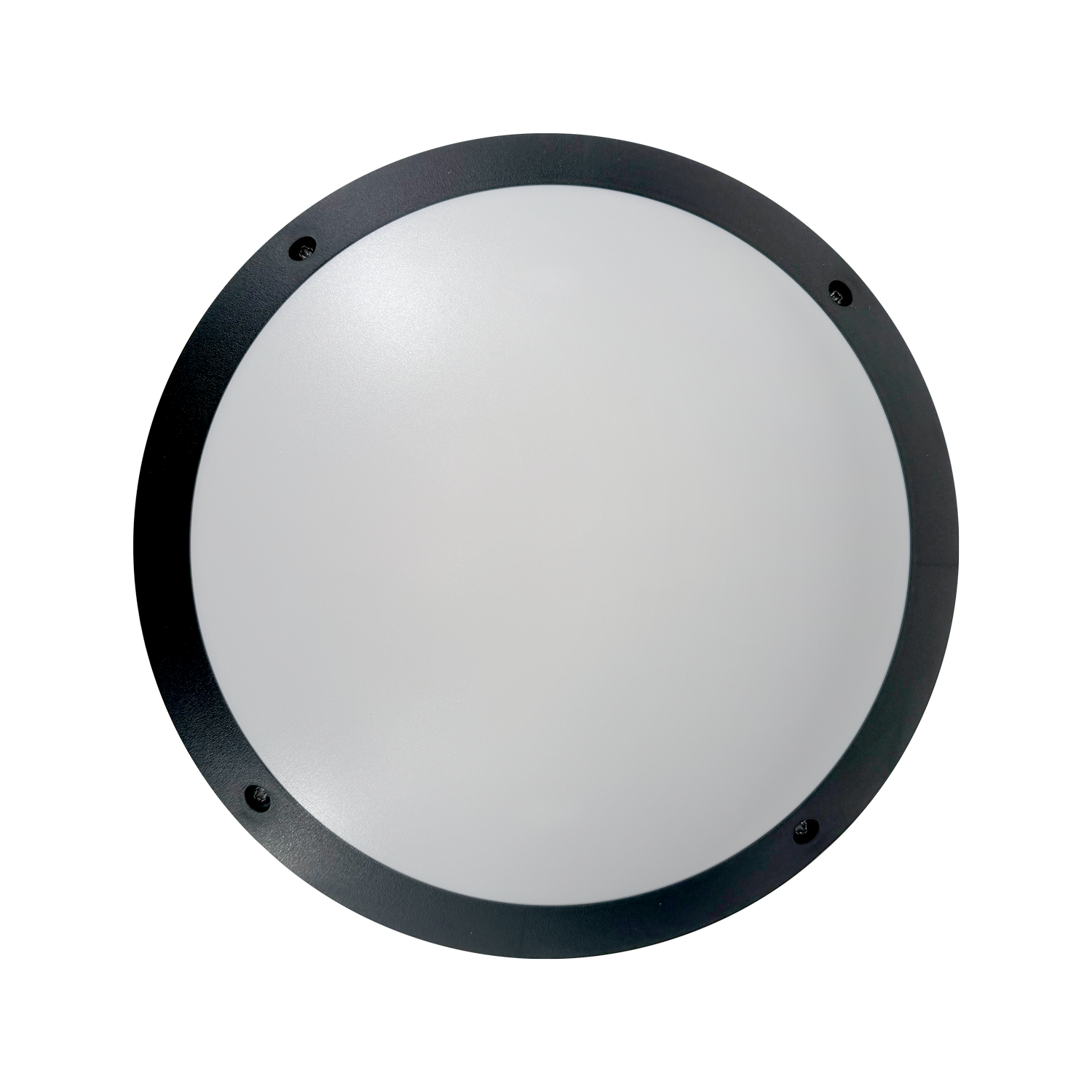 Classic black round outdoor bulkhead wall light with protective opal diffuser