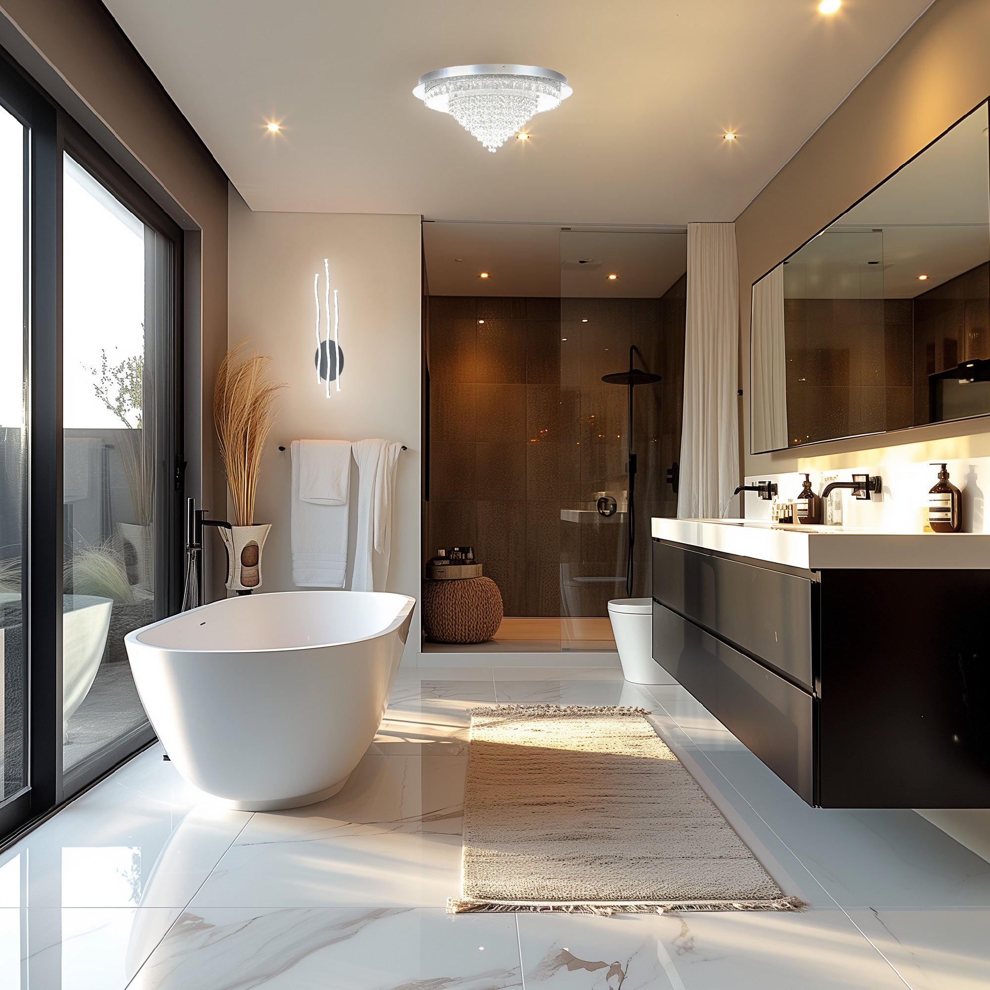 Star 60W Chrome LED Ceiling Light with Crystal and Glass