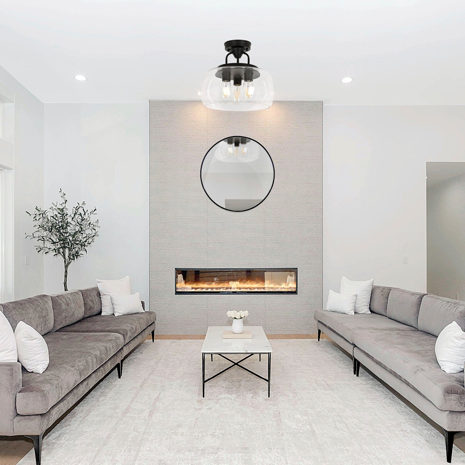 Matt Black and Open Glass Ceiling Light with the lampholders