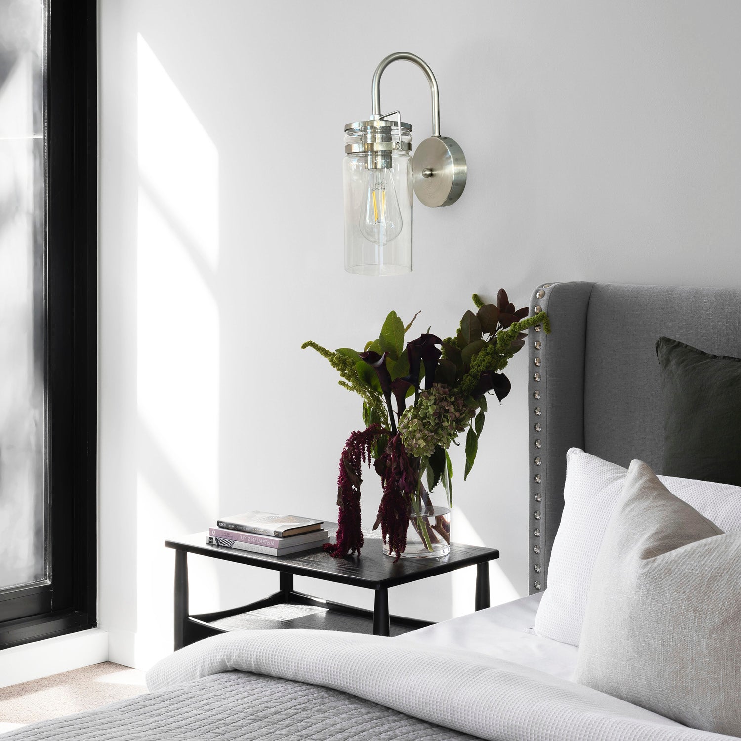 Satin Nickel Wall Light with Clear Glass