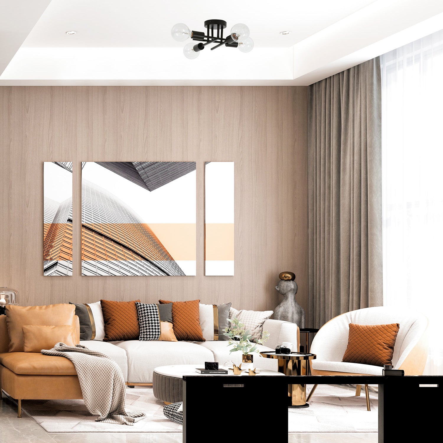 Olivia 4 Light Black Ceiling Light