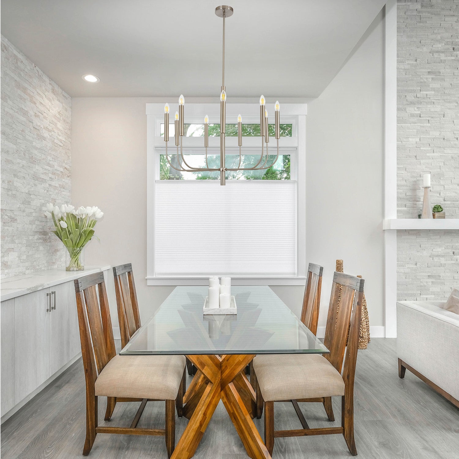 9 Light Satin Nickel Chandelier
