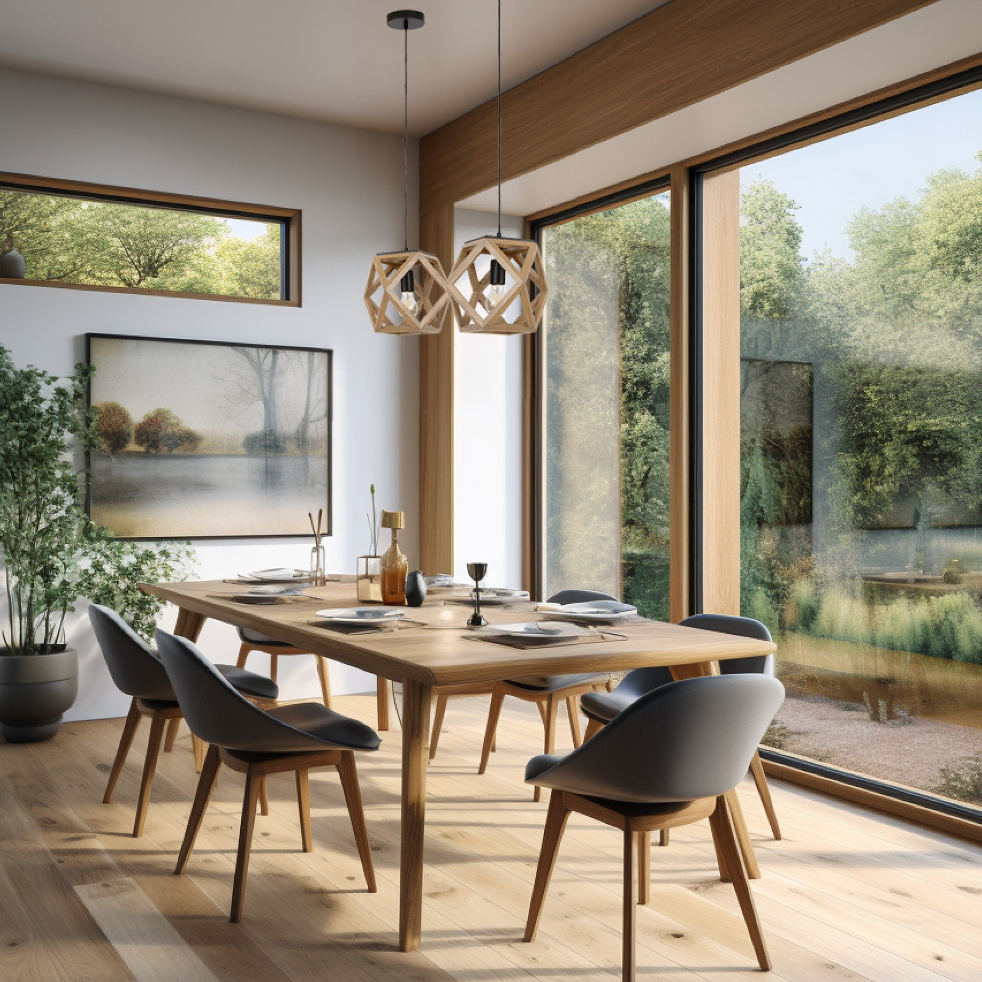 Cedar Wood Finish geometric pendant light