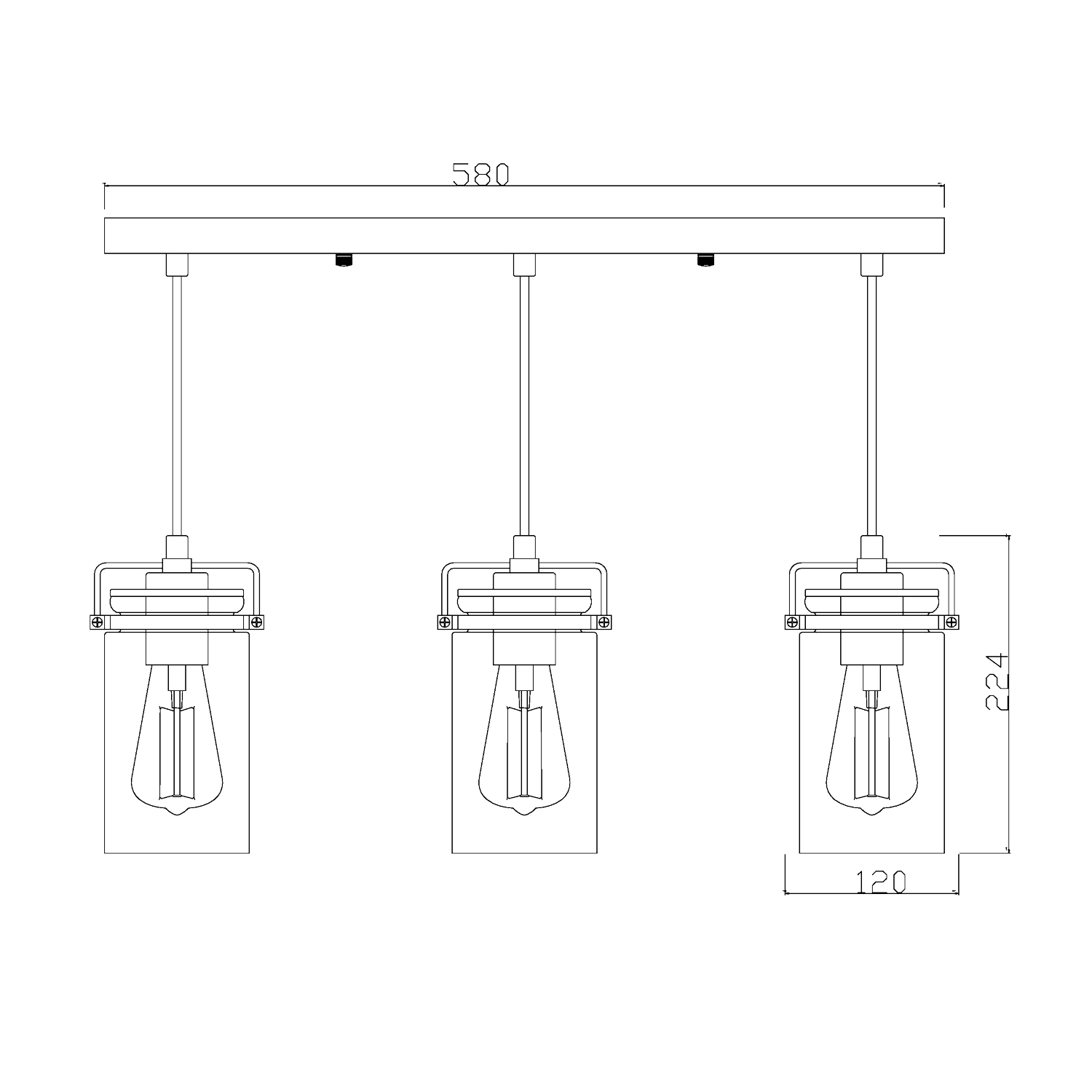 Linden Brown 3 light pendant with clear glass