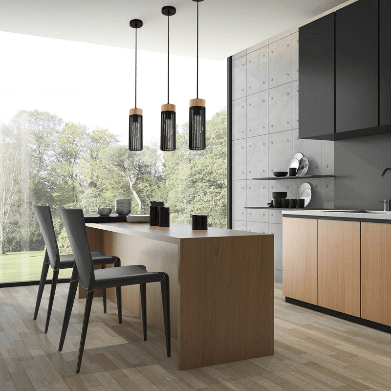 Archer black and natural wood pendant light