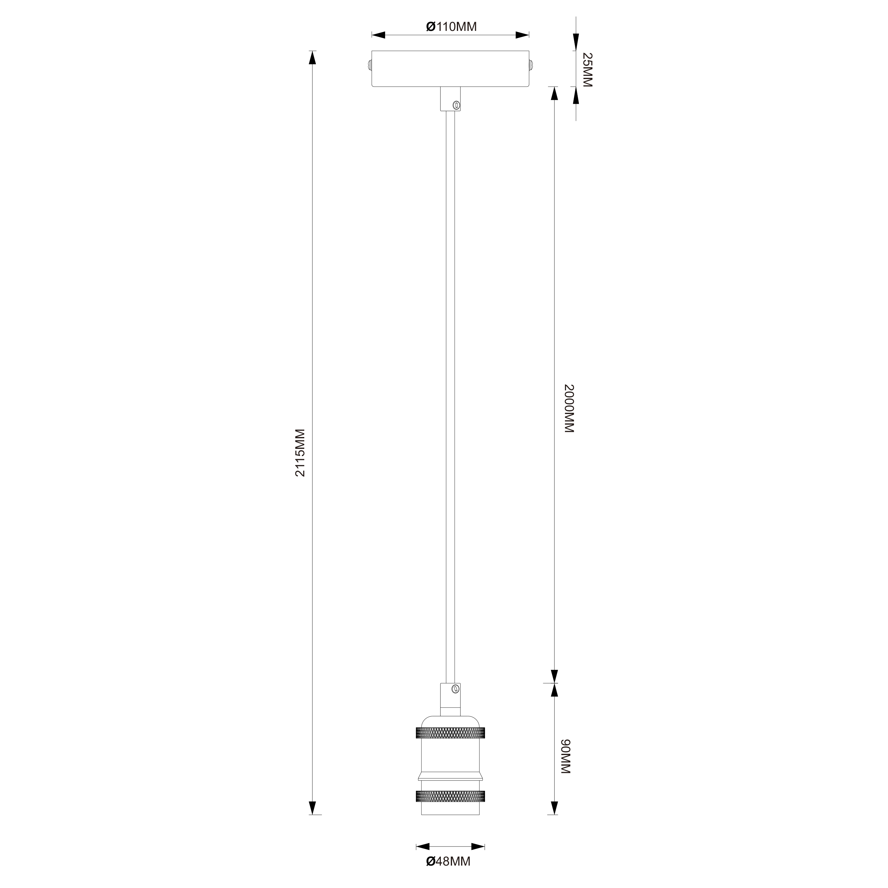 Black 2 Metre Pendant Cord