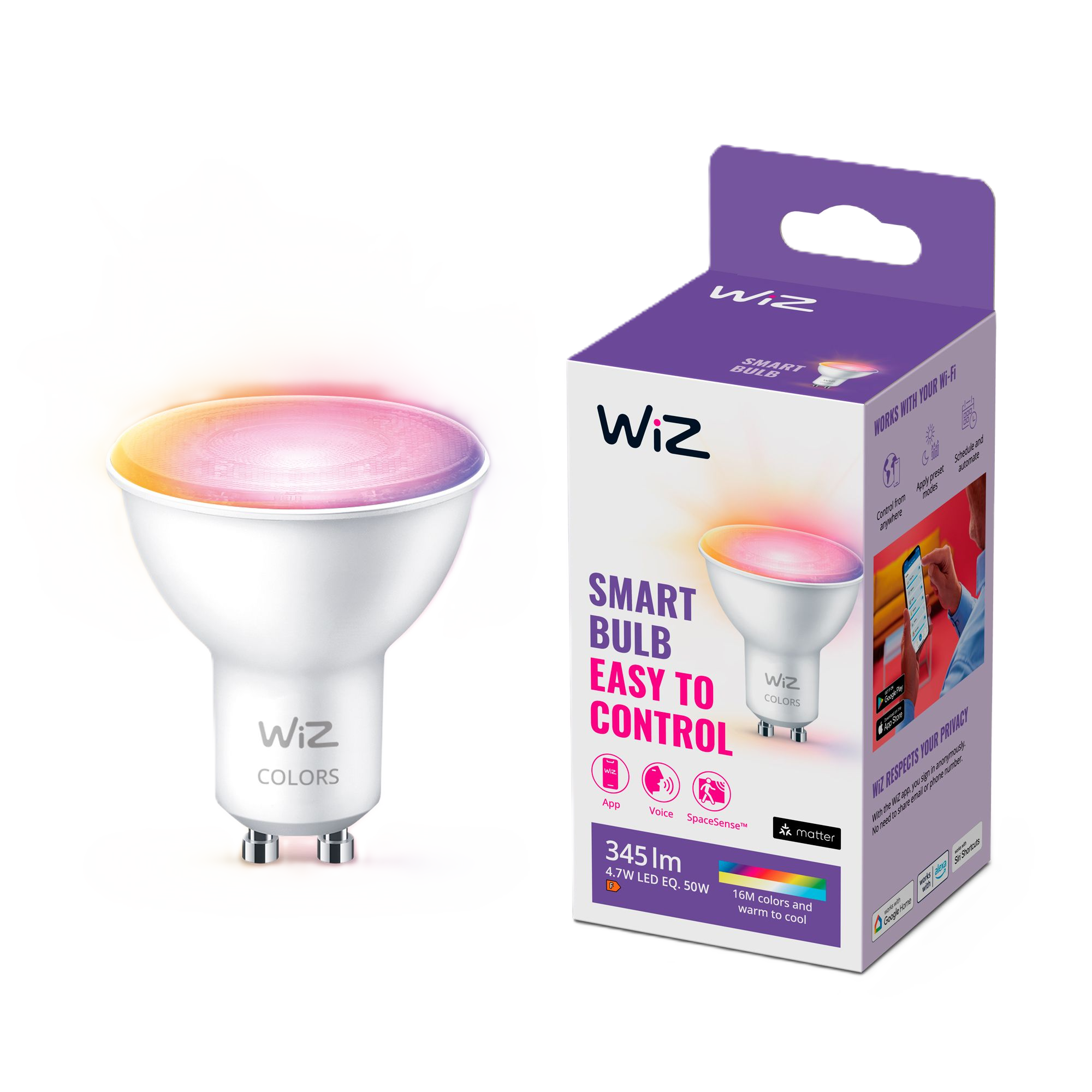 WiZ 4.7W Smart GU10 Tunable White LED Spotlight Globe with Twist-and-Lock Base