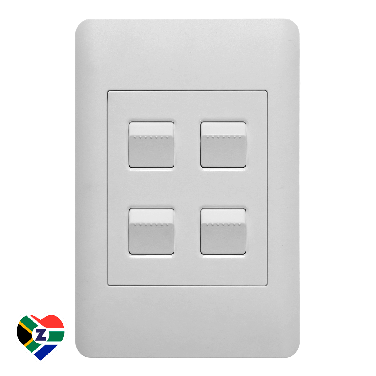 White Apollo 4x2 1 Lever Dimmer and 3 Lever Switch