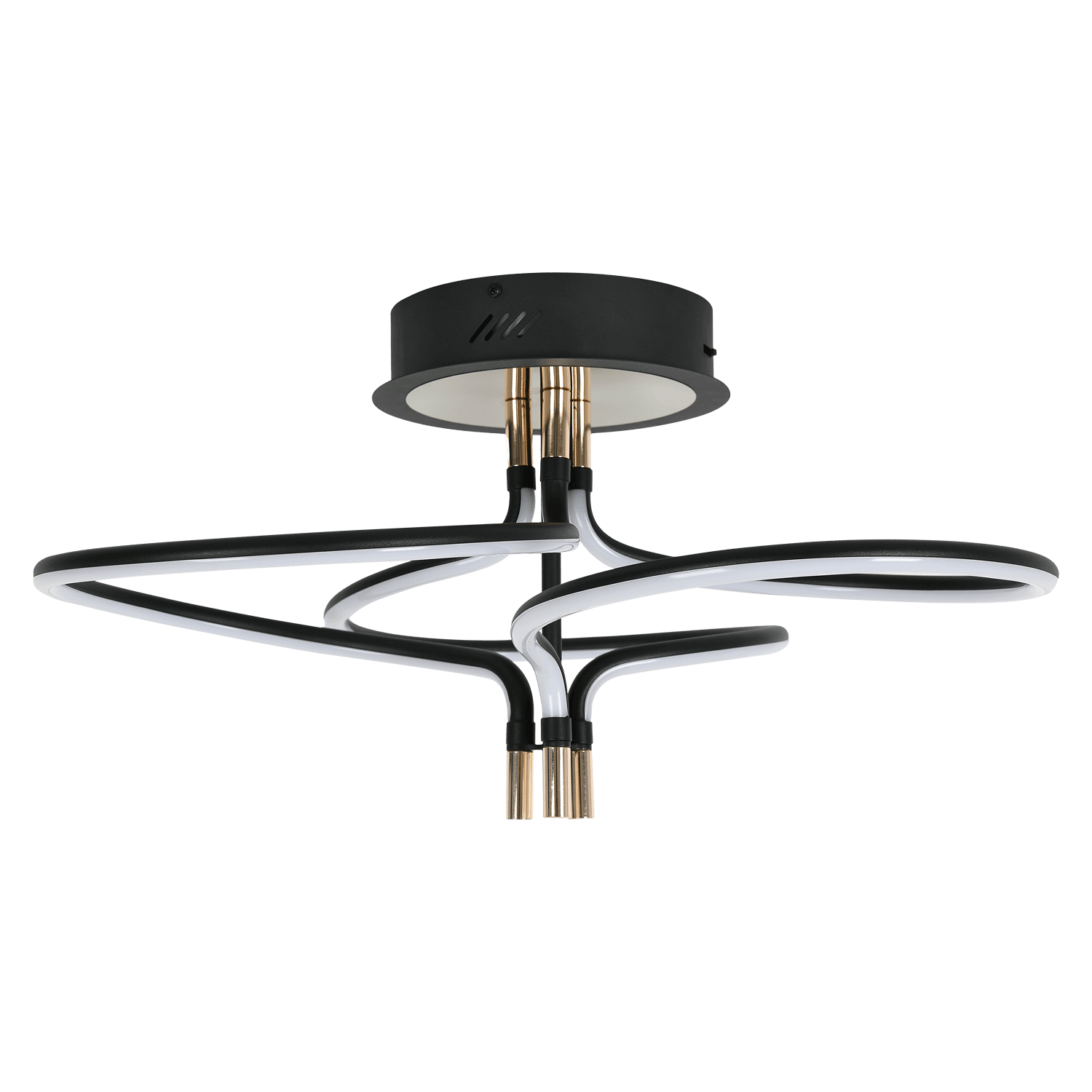 Beau Black and Gold 45W CCT LED Ceiling Light with interlocking rings design for modern home decor.