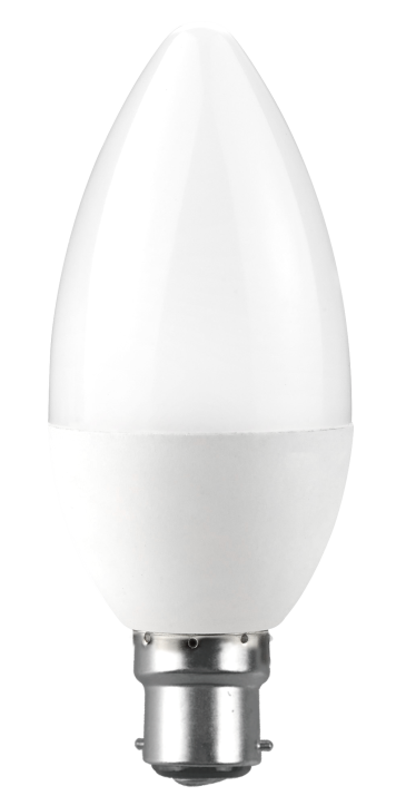 White 4.5W LED candle light bulb with B22 bayonet base in 6500K daylight colour.