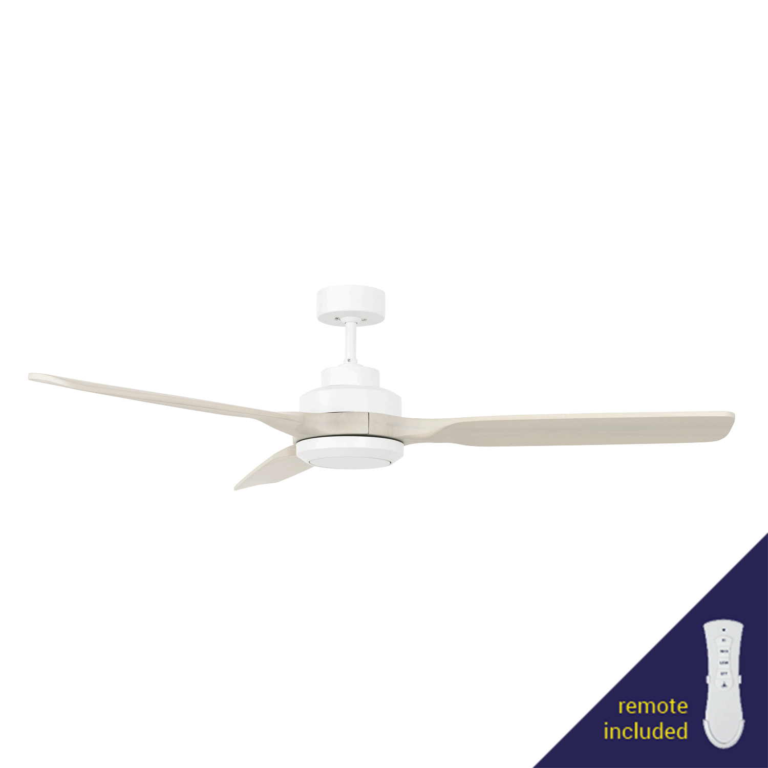 Cardinal white 80W ceiling fan with 3 white-wash blades and remote control light kit.
