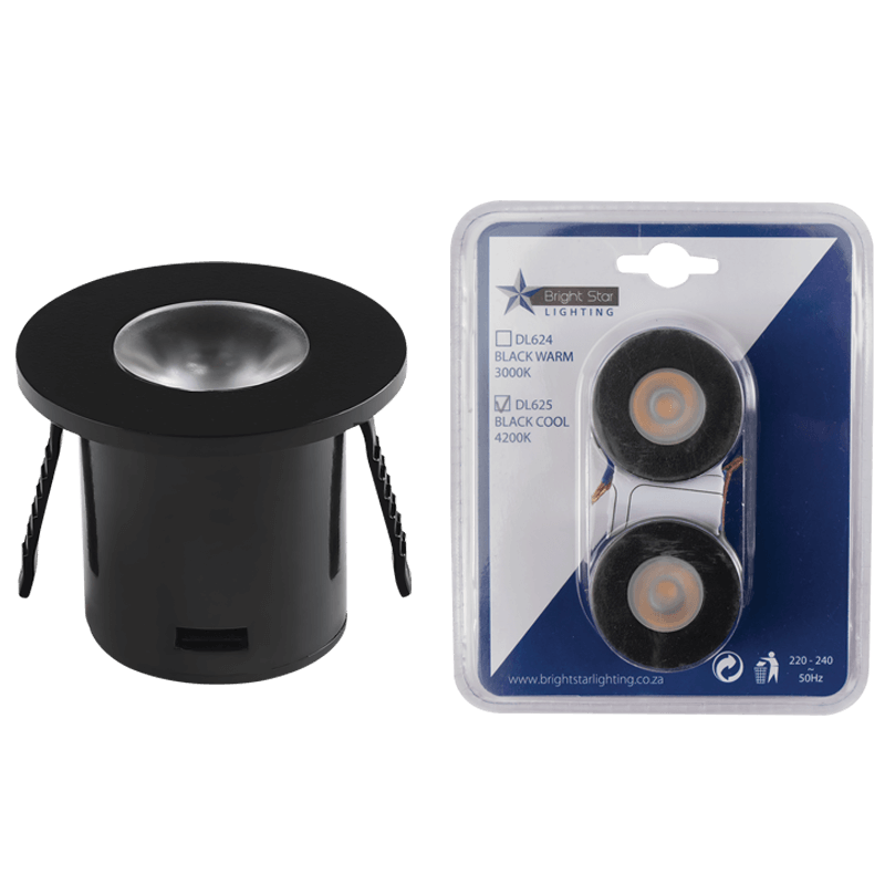 Black 1W Cool White LED Star Light Twin Pack