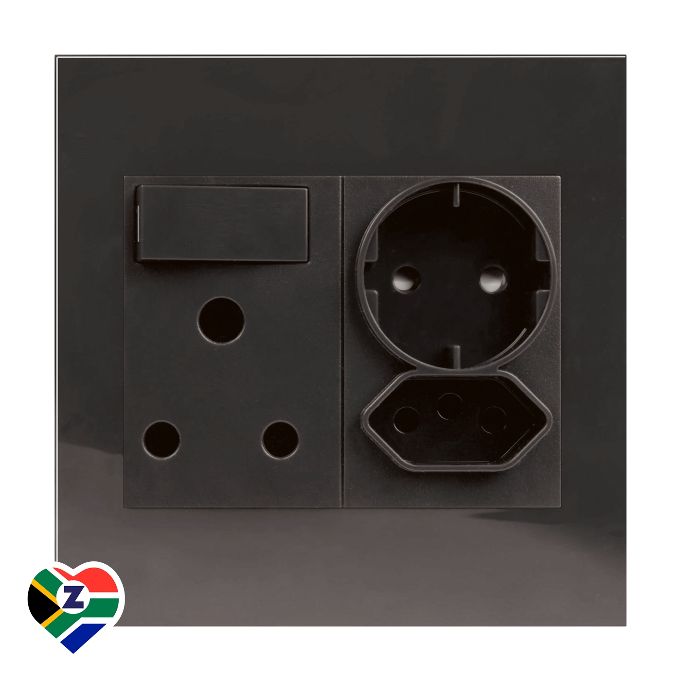 Charcoal Dena Q 4X4 16AMP Single Plug with 2 Pin and Euro Plug Socket