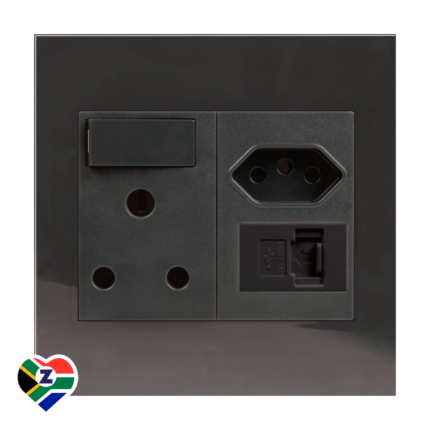 Dena Q 4x4 Charcoal Single Plug, Euro Plug and USB Port