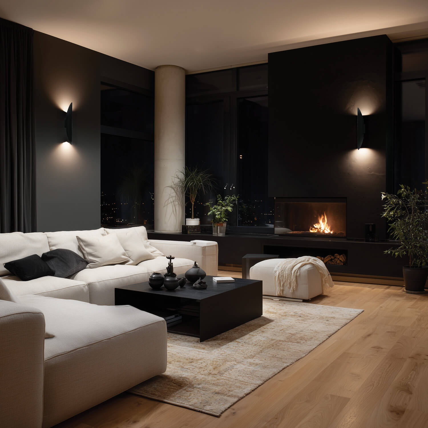 Flute Black 2 Light Wall Light
