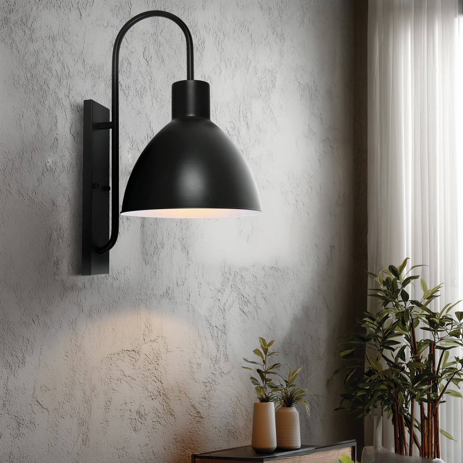 Goose Black Wall Light with White Inner