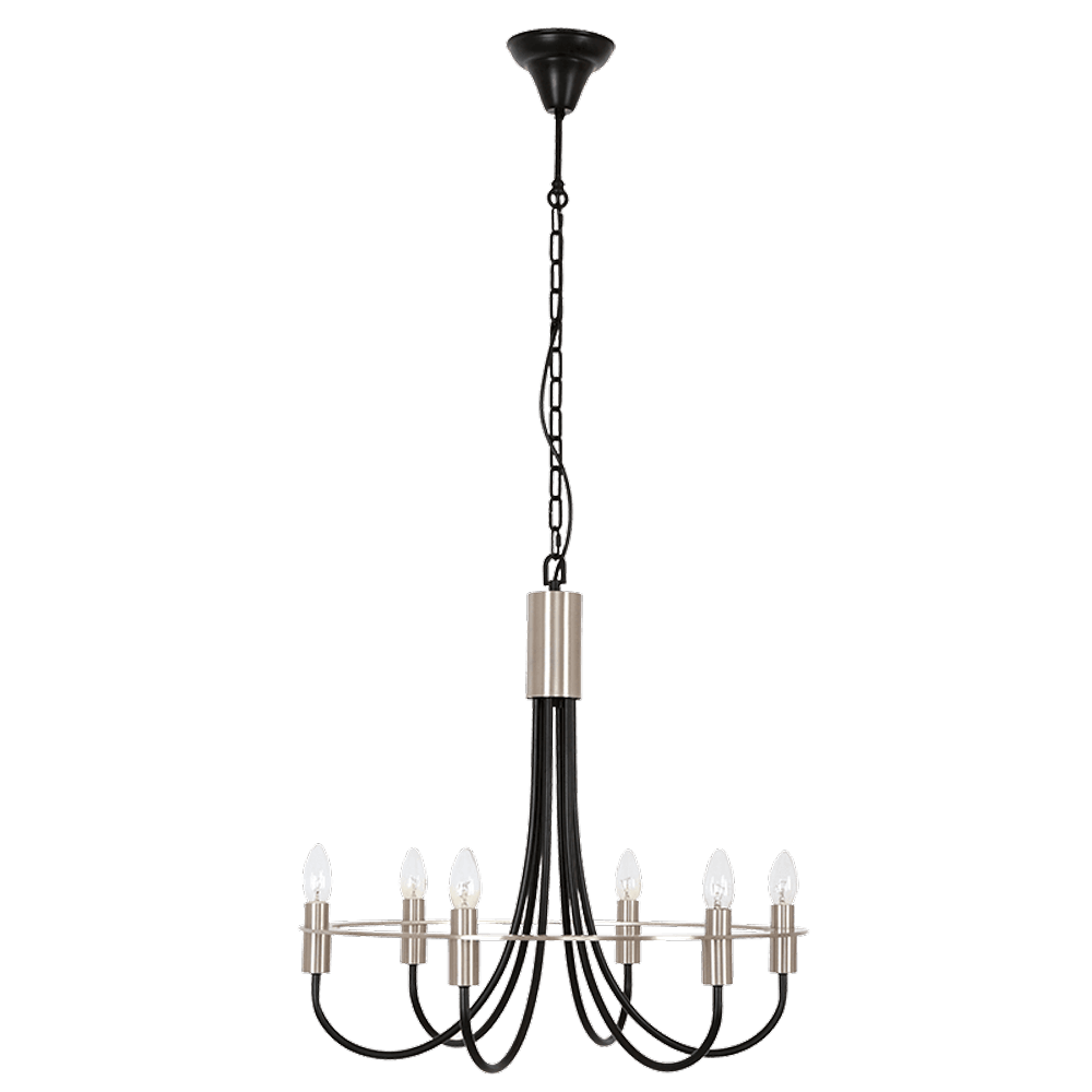 Juliet 6 Light Satin Nickel and Black elegant Chandelier
