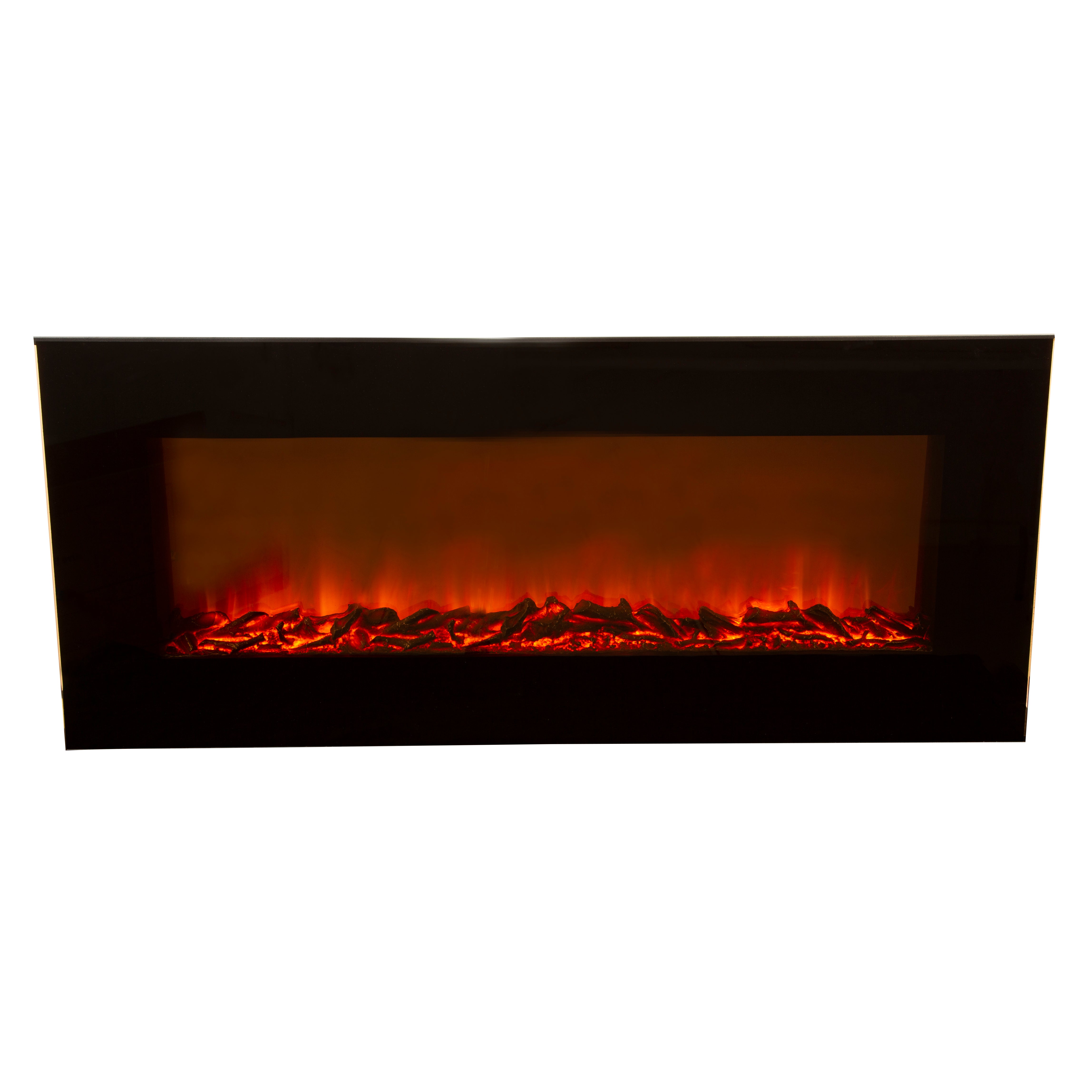 LED Flat Decorative Coal Fireplace with Glass Front and Realistic Flame Effect