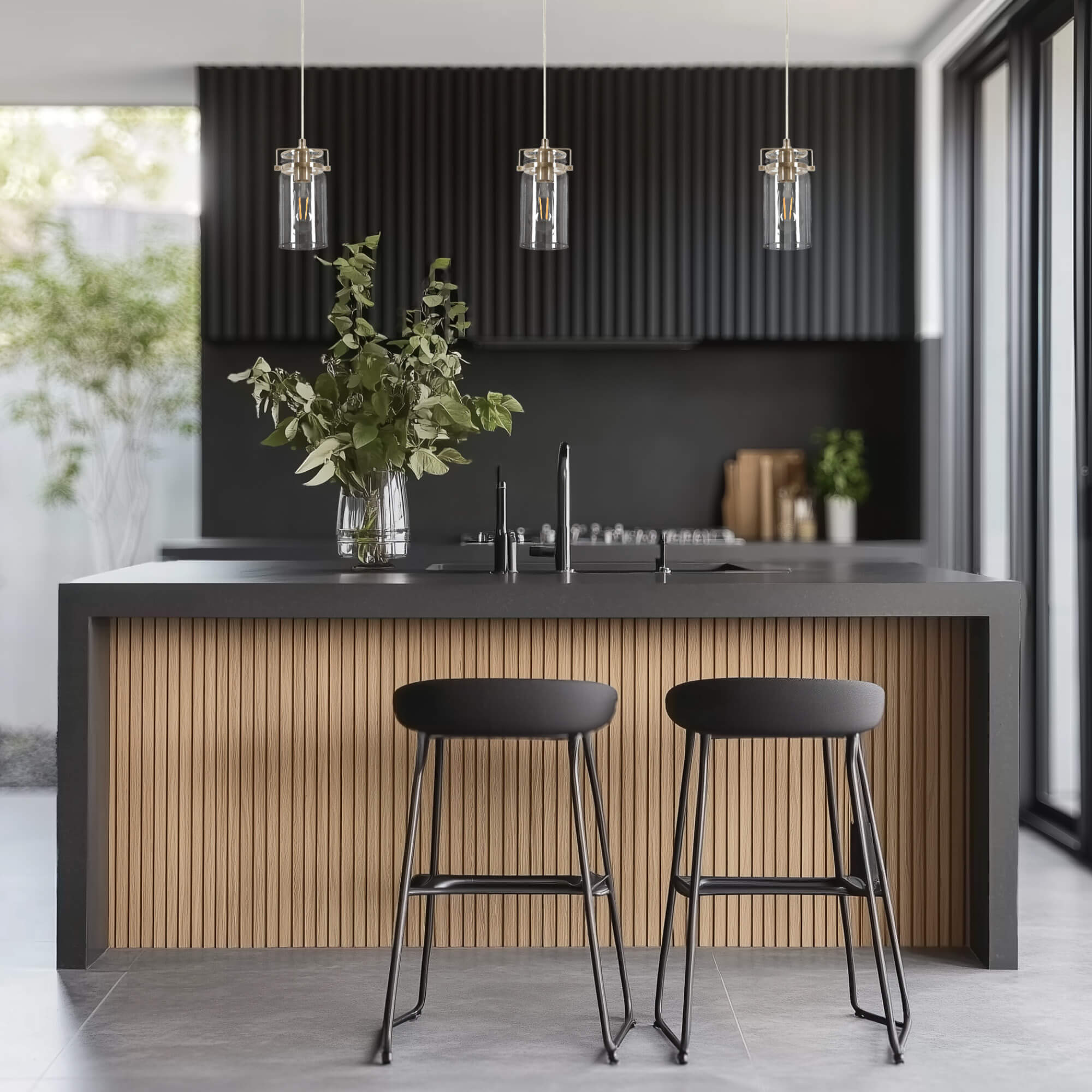 Linden Satin Nickel Pendant with Clear Glass