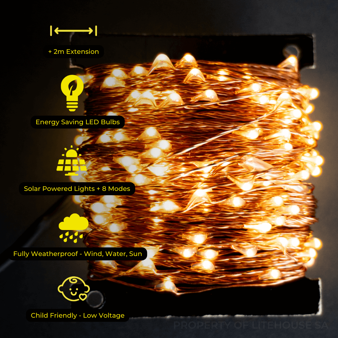 Litehouse 10M Solar Copper Fairy Lights