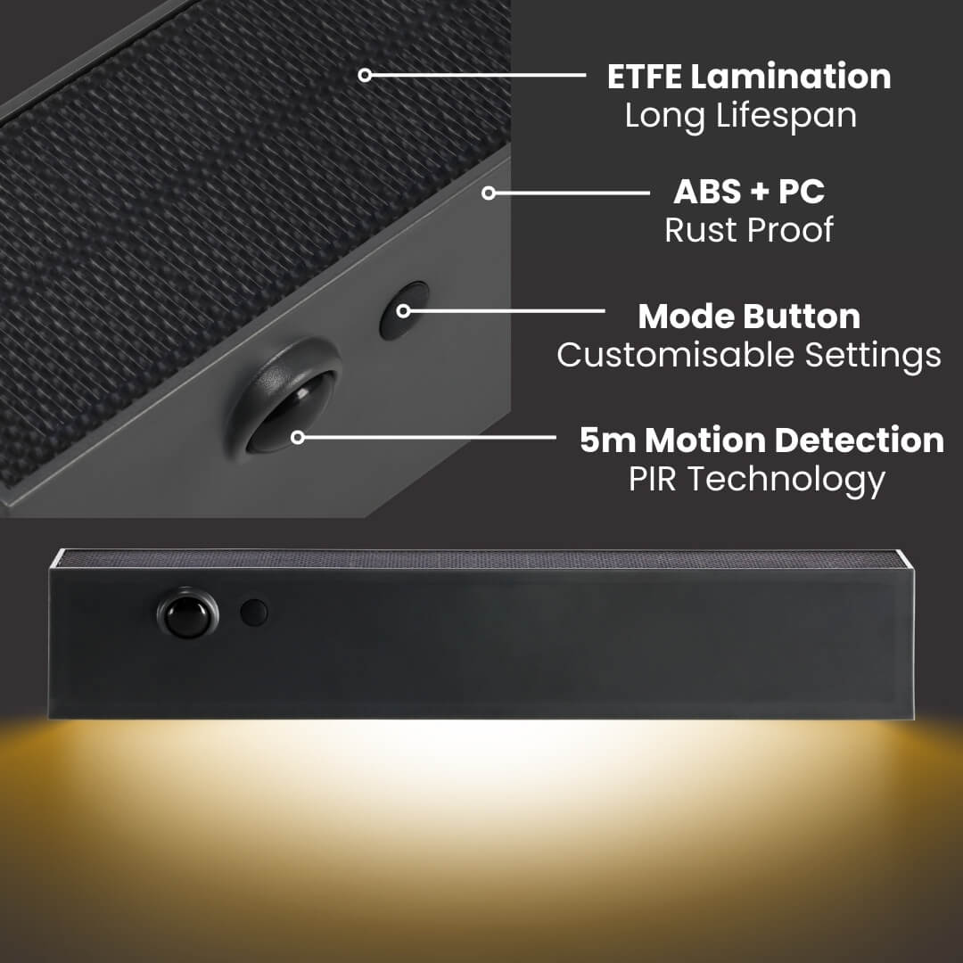 Litehouse Black Warm White Solar Wall Light with Motion Sensor