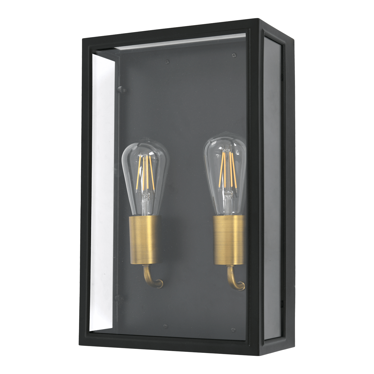 Madison Black and Brass 2 Light Outdoor Wall Light with Clear Glass