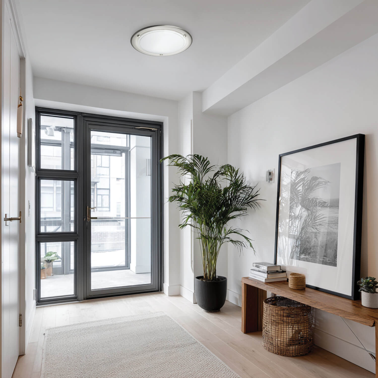 Miramar Satin Nickel Ceiling Light with Frosted Glass