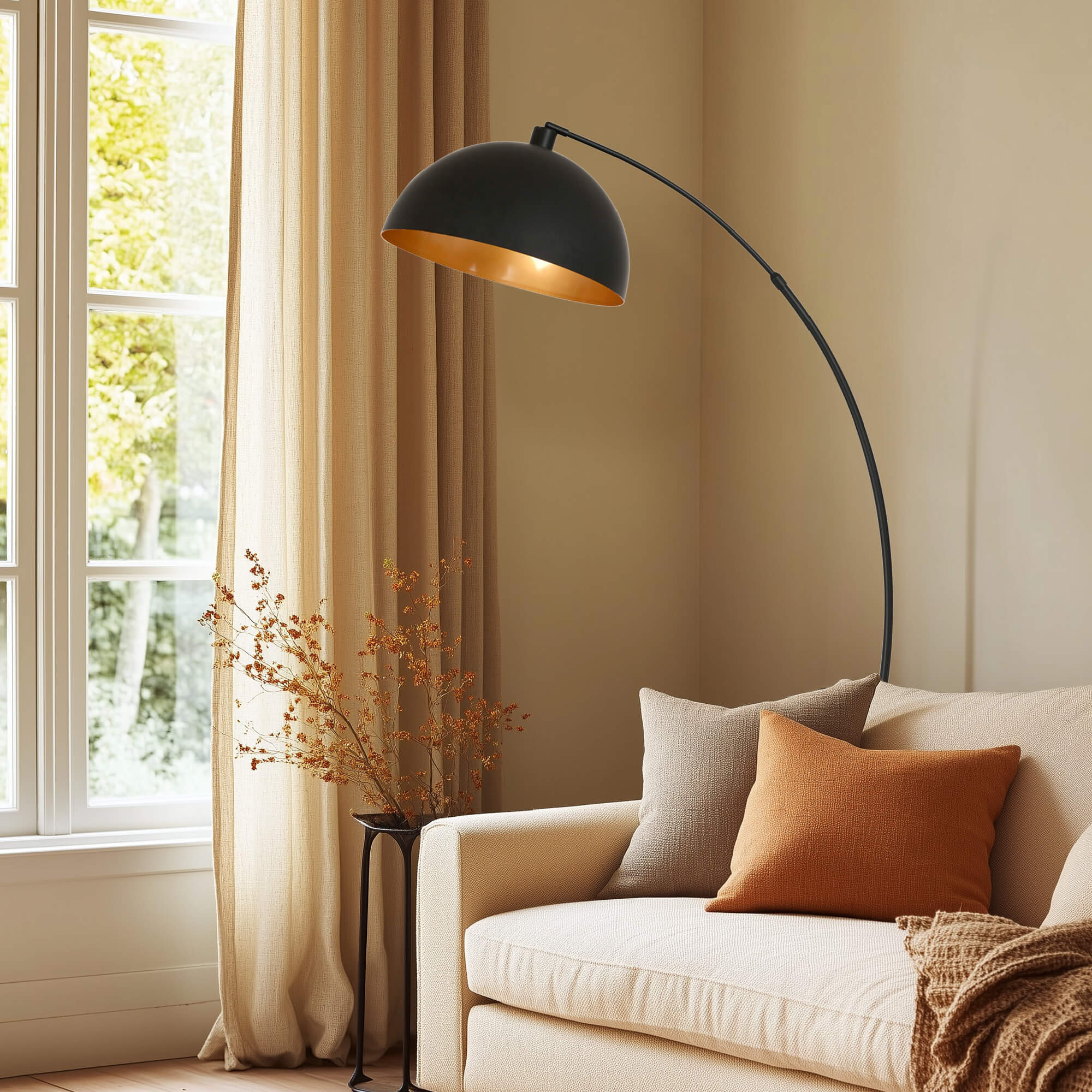 Nova Black Floor Lamp With Gold Inner Shade