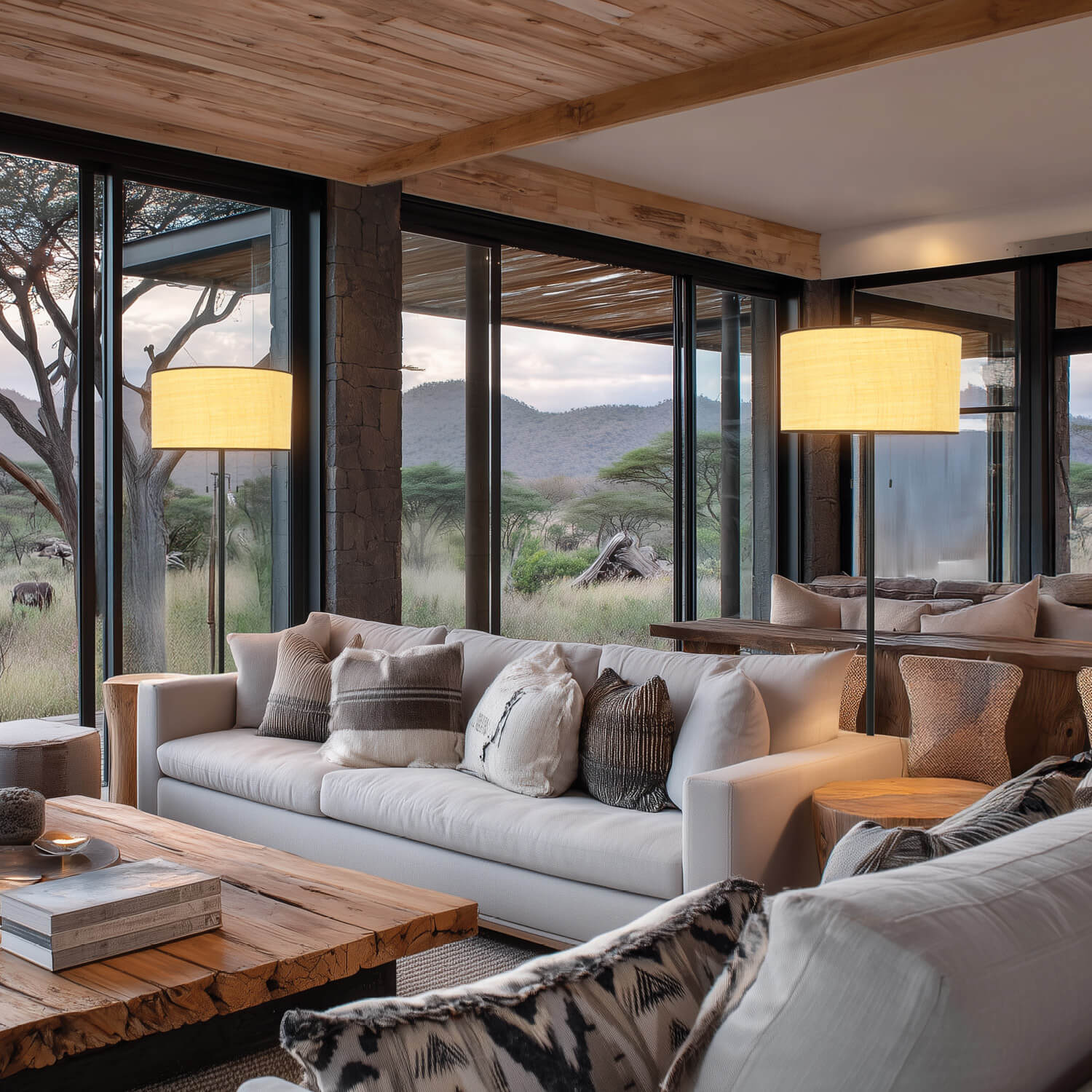 Onyx Black and Natural Floor Lamp with Pull Switches