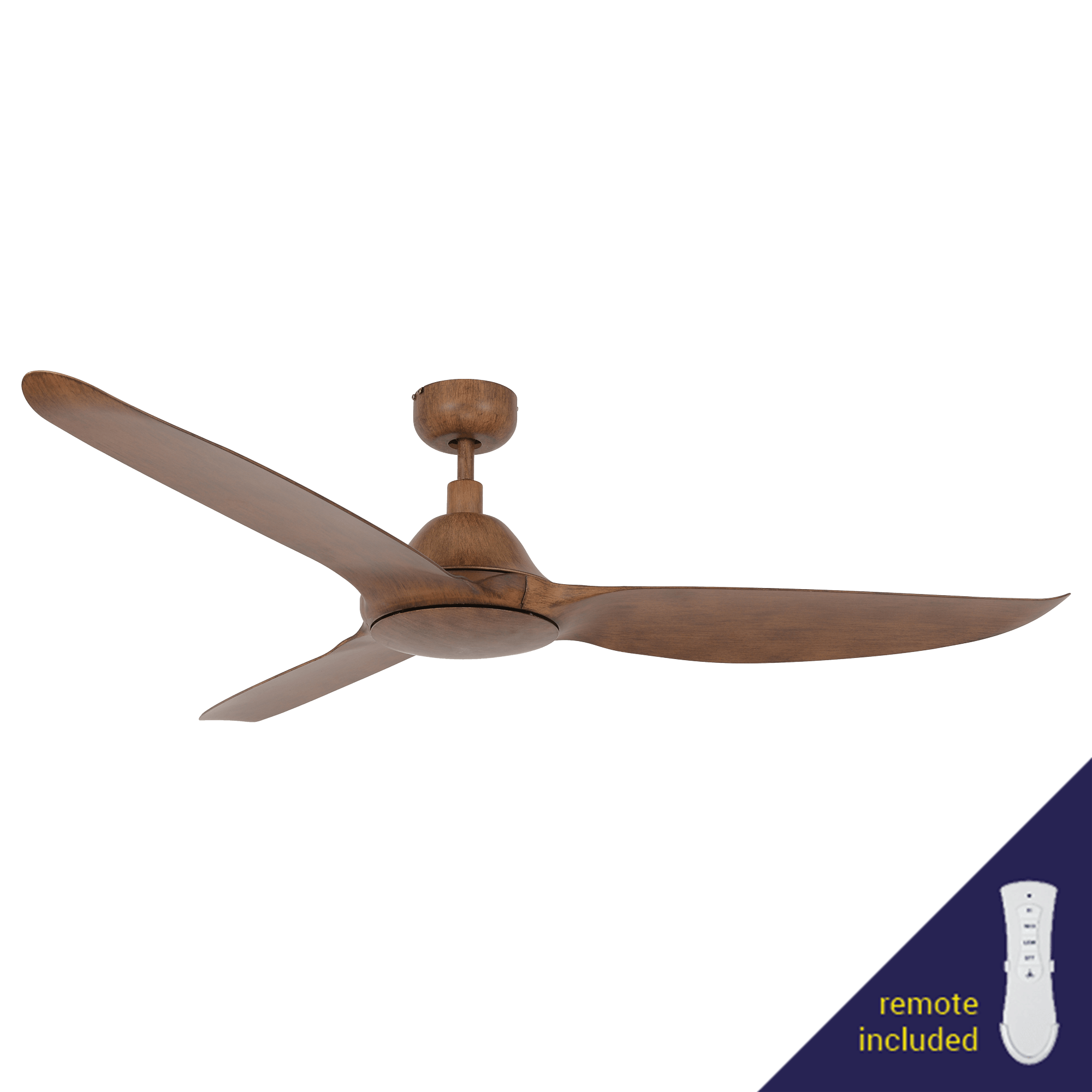 Pels 1480mm modern ceiling fan in a dark koa wood finish with 3 aerodynamic ABS blades
