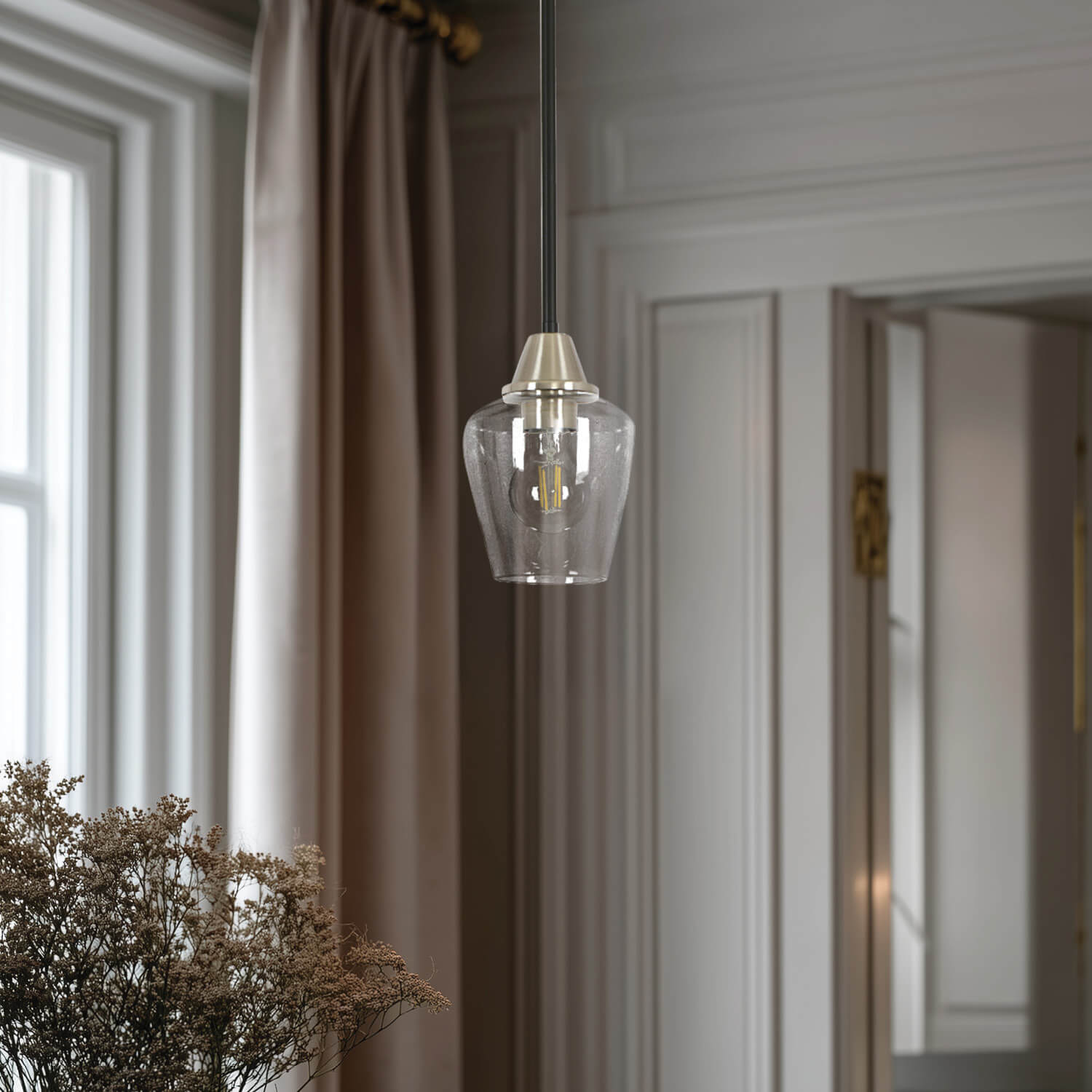 Selina Black and Satin Nickel Pendant with Clear Glass