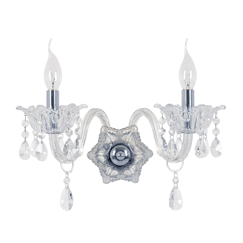 two light crystal and chrome wall light