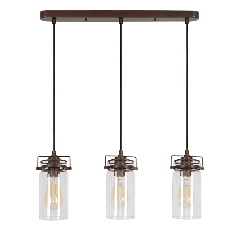 Linden Brown 3 light pendant with clear glass