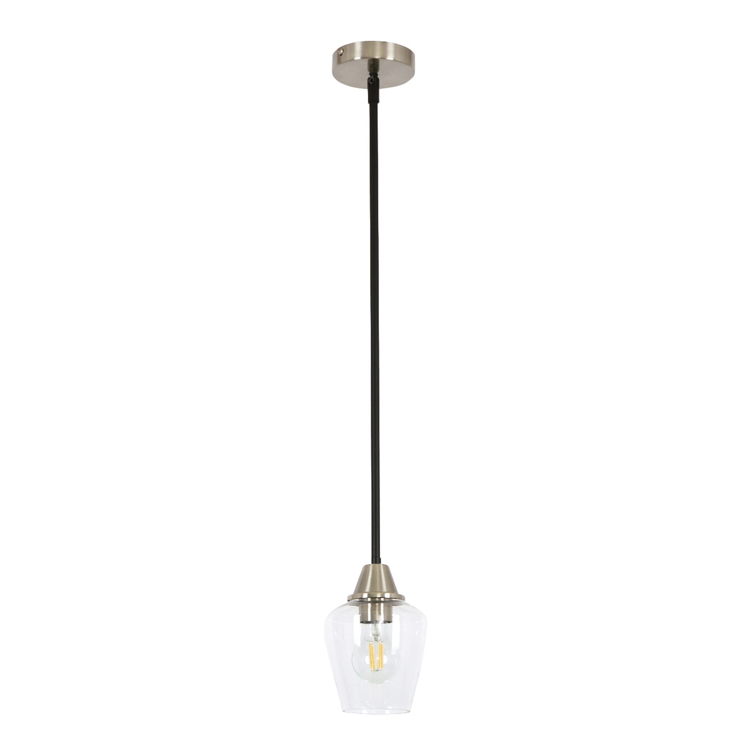 Selina 1 light black and satin nickel pendant with clear glass