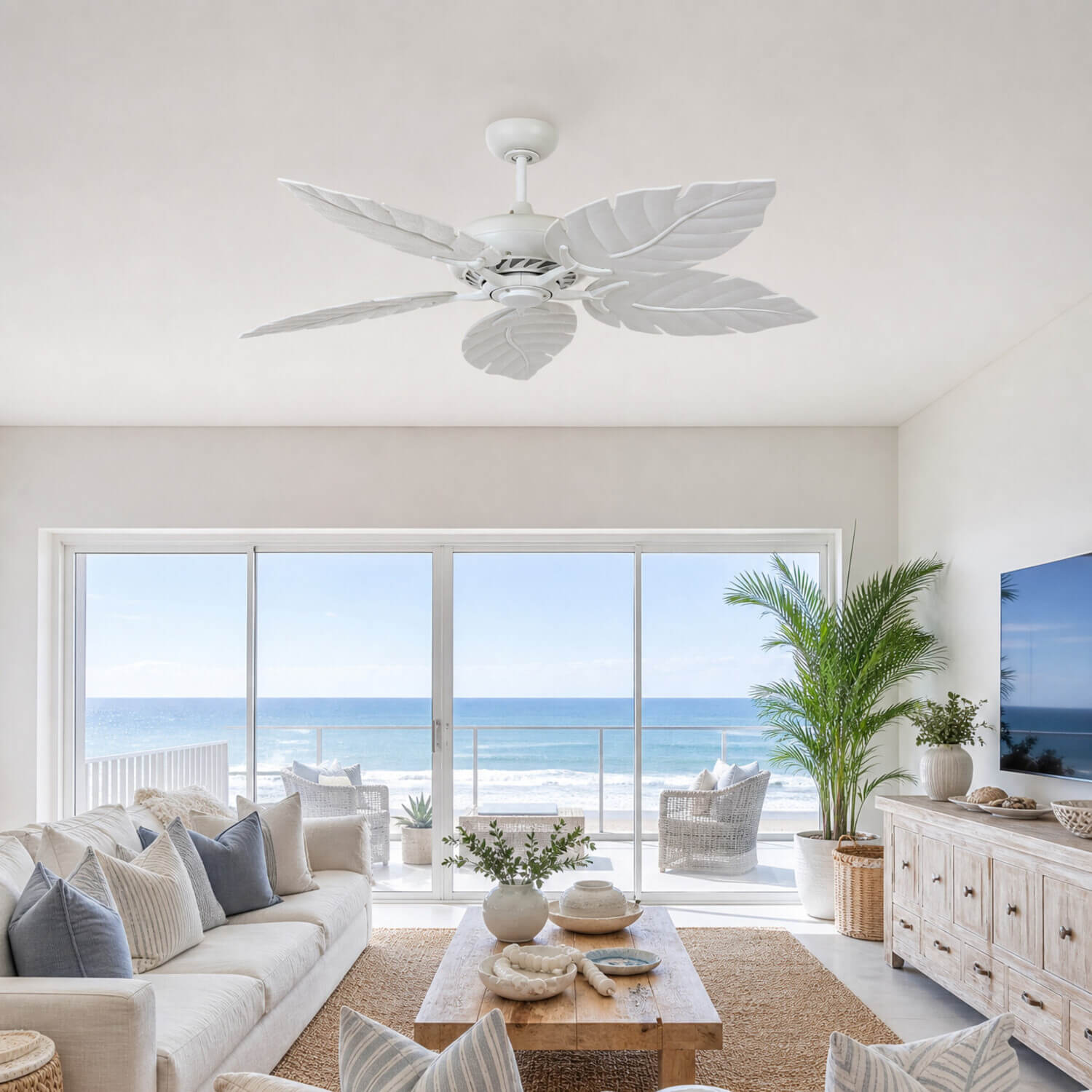 Palmetto White 80W Ceiling Fan with Remote Control & ABS Blades