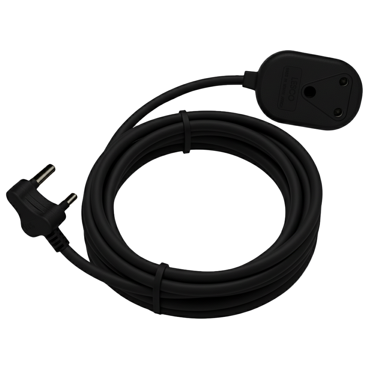 10 Metre Black Extension Cord for Light Residential Use Coiled with Molded Plug
