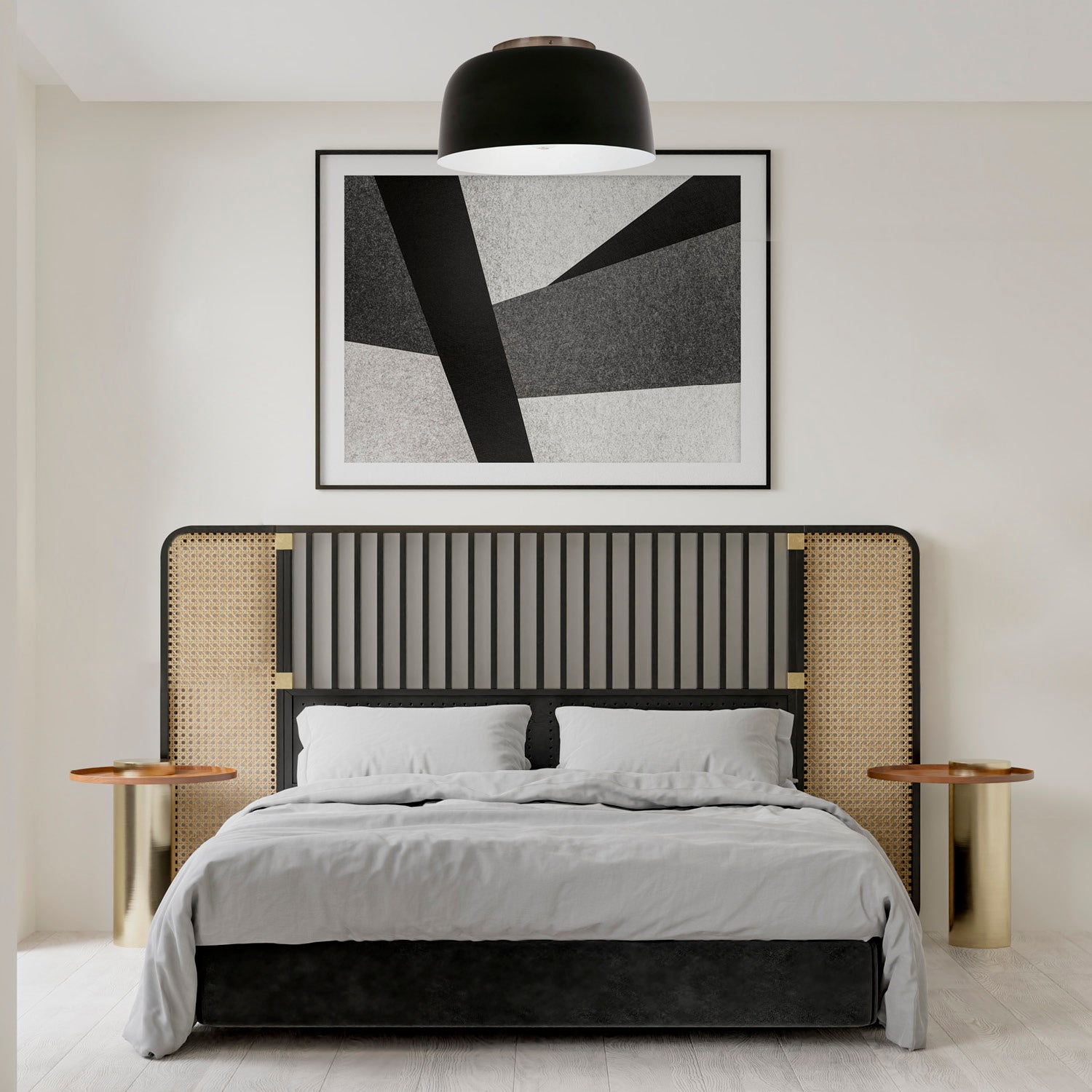 Black Ceiling Light with White Inner and Satin Nickel Base