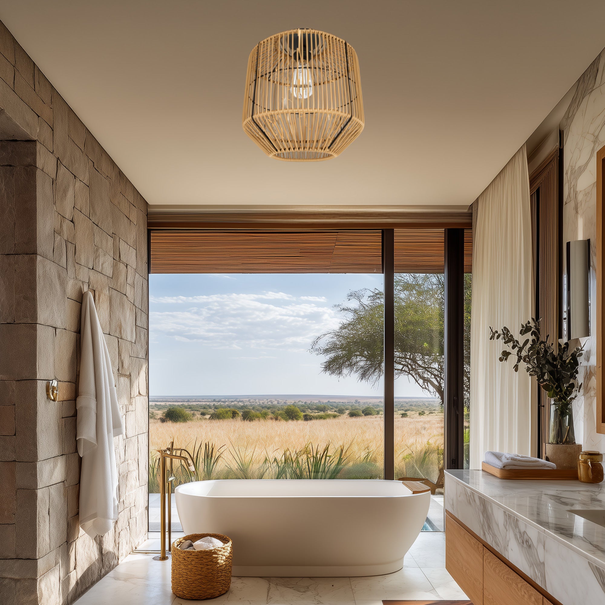 Sable Rattan Ceiling Light