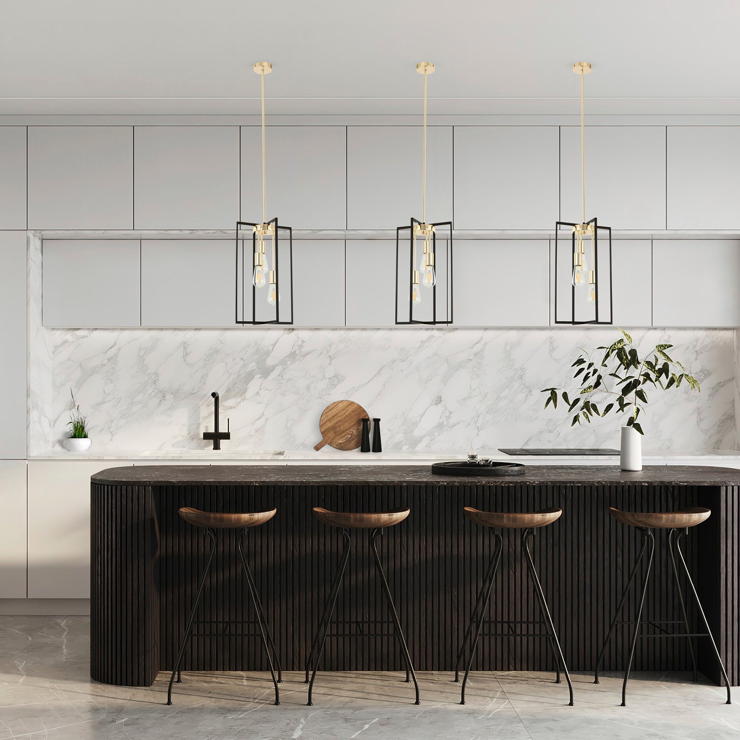 Sia 3 light champagne gold and black finish pendant