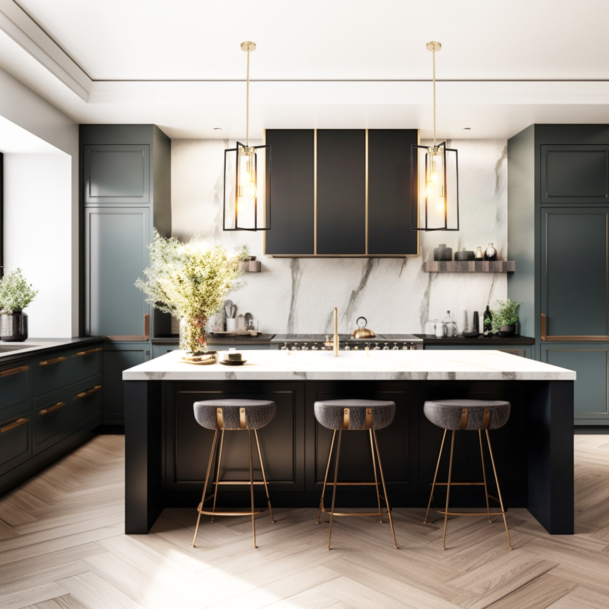 Sia 3 light champagne gold and black finish pendant