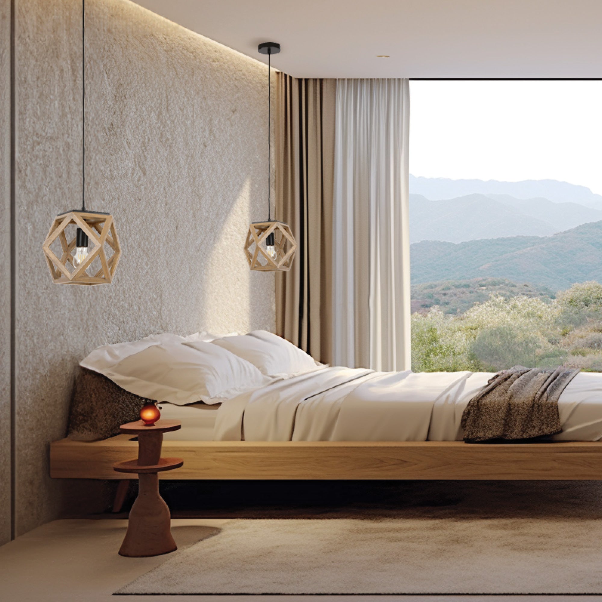 Cedar Wood Finish geometric pendant light