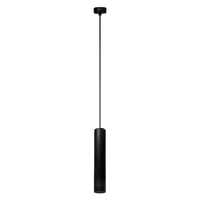 Kyren matte black cylinder pendant light with 2-metre adjustable black cord.