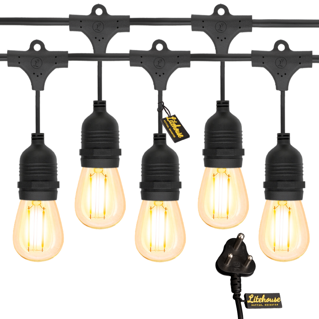 15M Black LED String Light | IP65 Weatherproof Festoon Lights | Zebbies