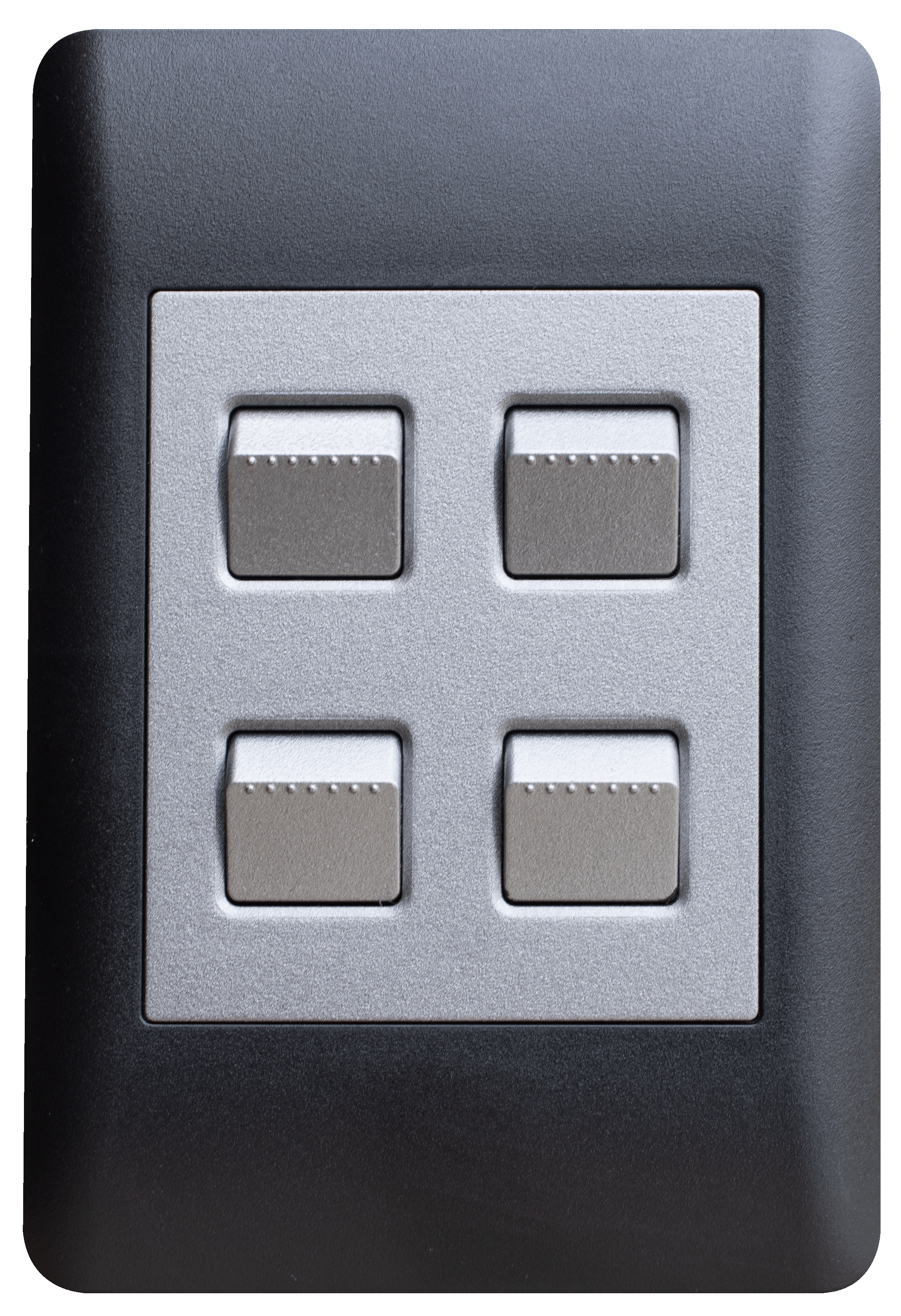 Apollo Titanium Black 4x2 electrical wall plate featuring a 4-lever light switch for multiple circuit control.
