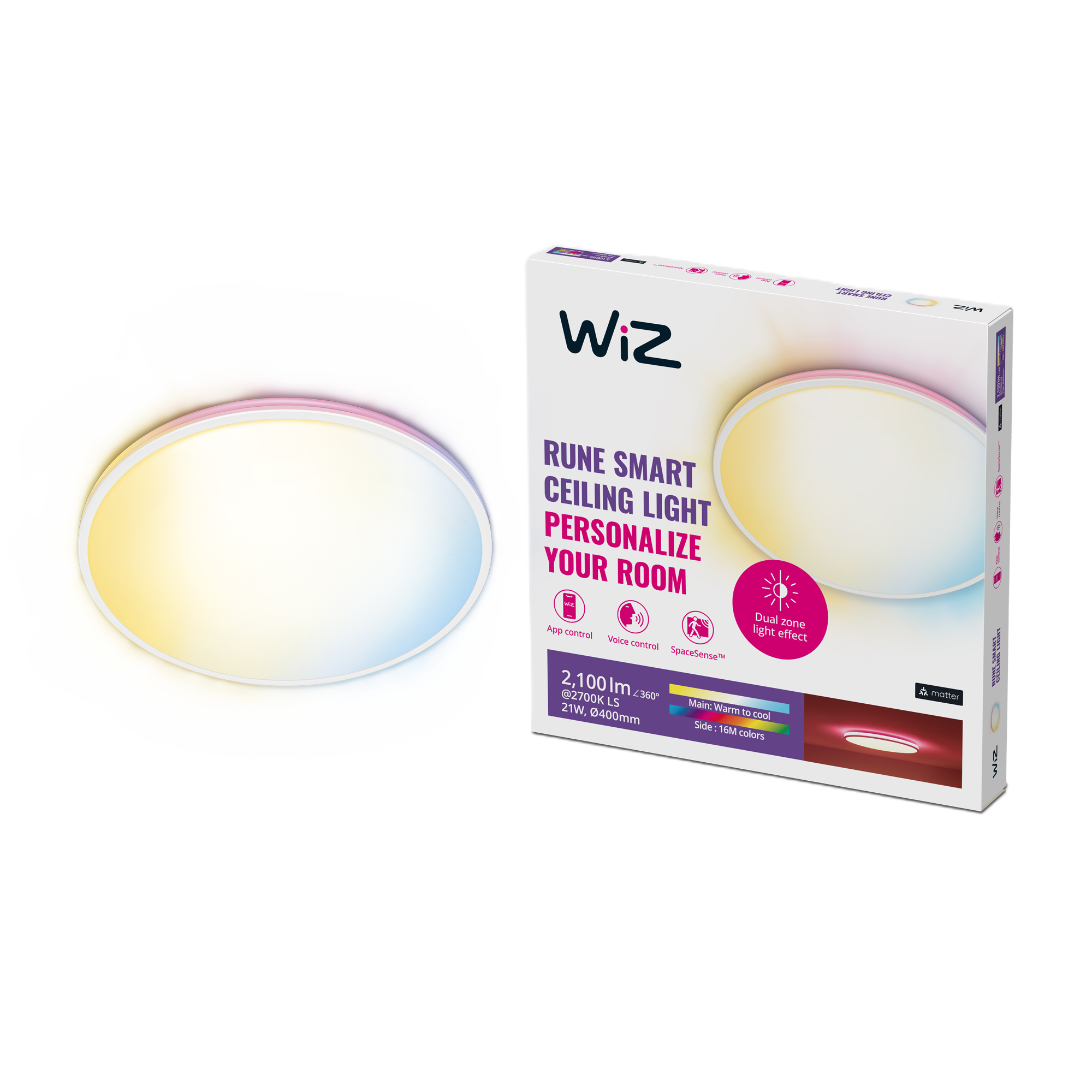 WiZ Rune 21W Round Smart Tunable White LED Ceiling Flush Mount Light Fixture