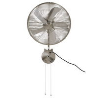 Airstream 450mm brushed chrome wall-mounted fan with dual pull chains and industrial metal cage design.