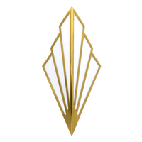 Apex modern brass gold wall sconce with geometric frame and white diffused lens.