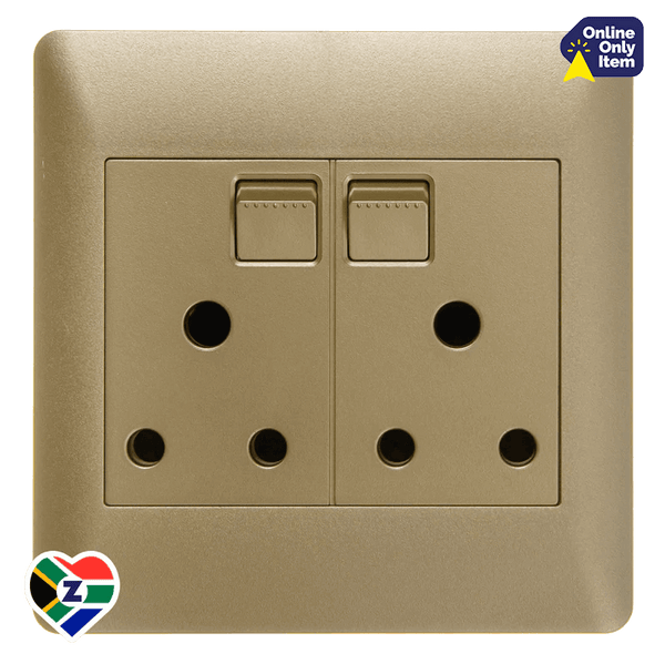 Apollo Elegant Gold 4x4 Double Plug | Luxury 3-Pin Socket | Zebbies